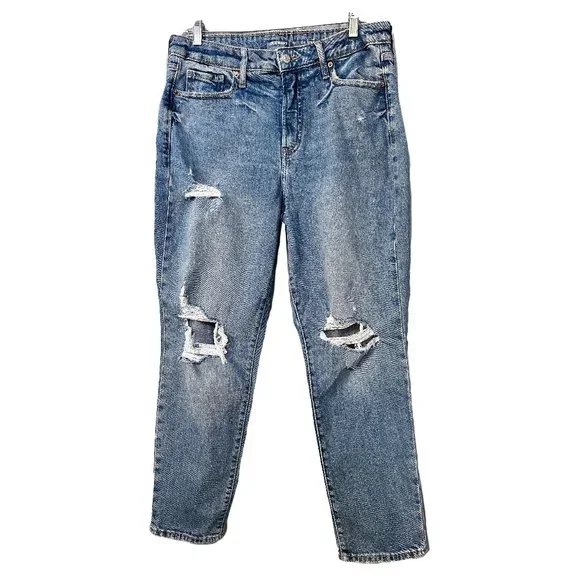 Old Navy High-Waisted O.G. Straight Light-Wash Ripped Jeans (Size 12) - Picture 1 of 4